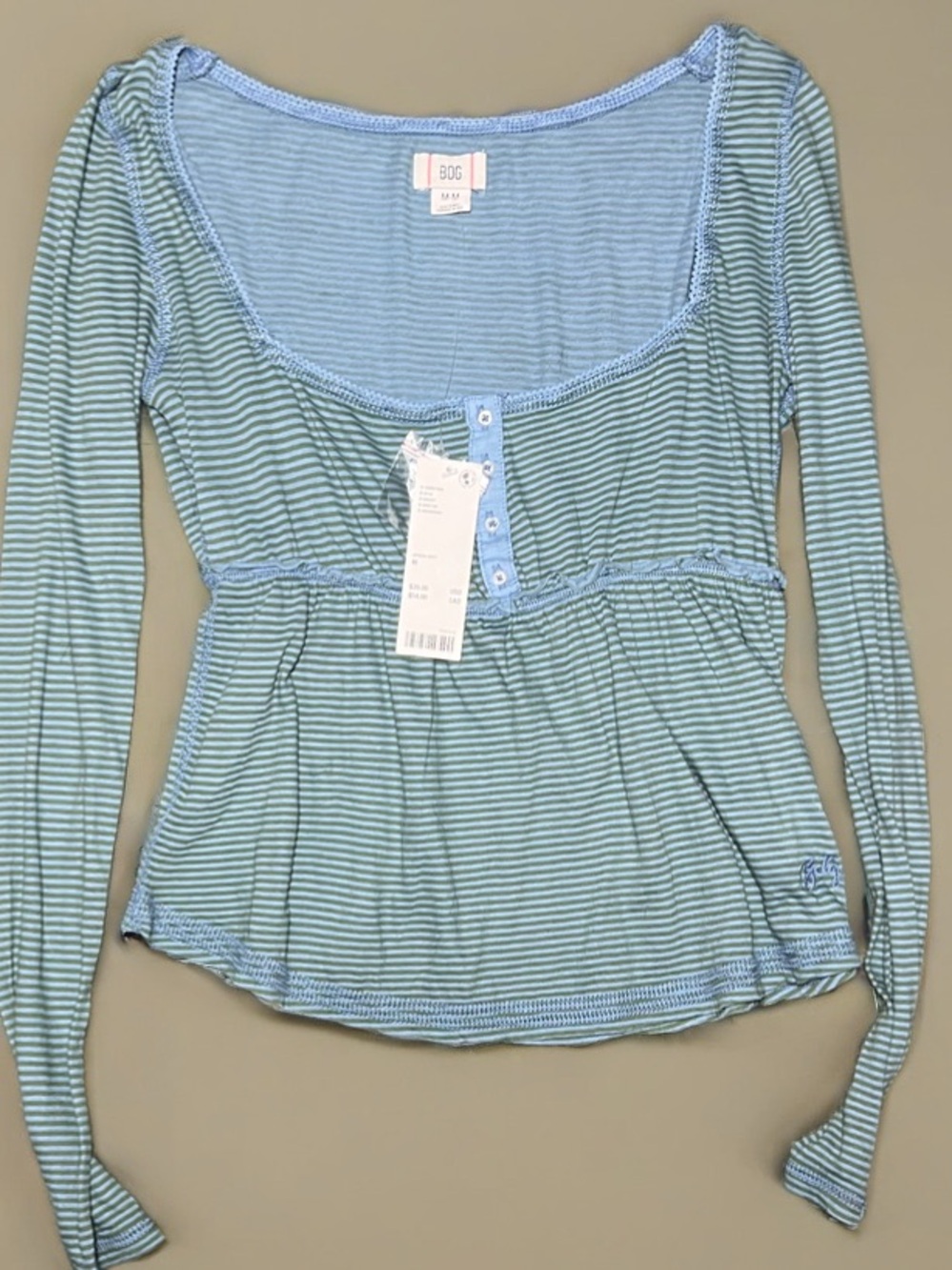 BDG Urban Outfitters Green Stripe Long Sleeve Babydoll Top NWT 🍃🩵